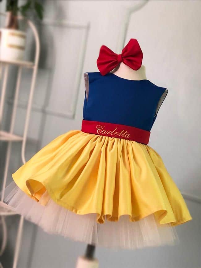 Abito a tema con i colori della Biancaneve 4 Vista Retro del Vestito Biancaneve Bambina