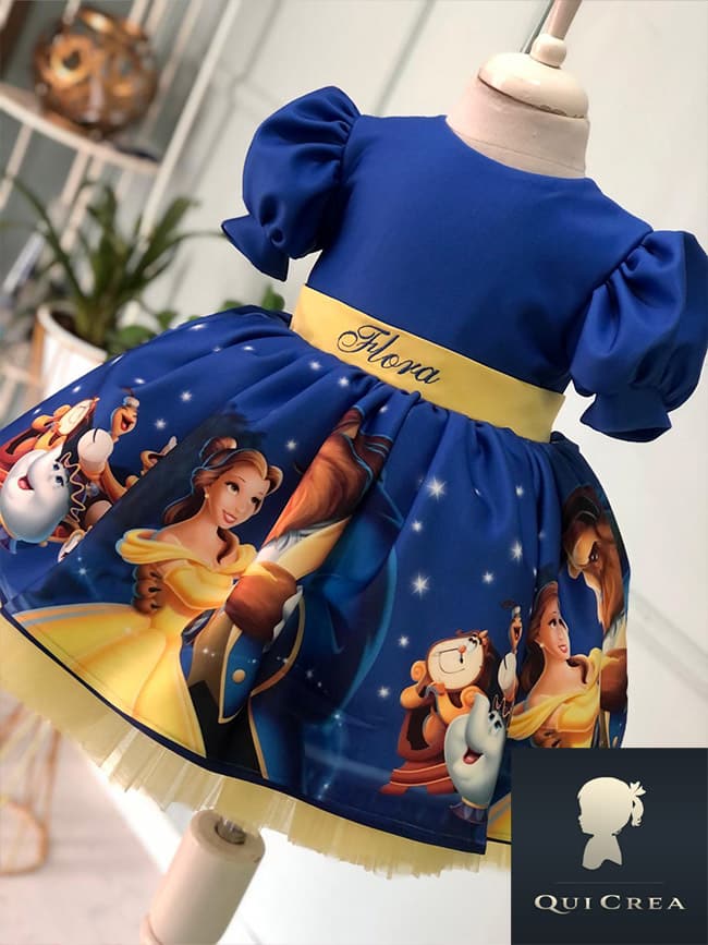 Abito Bambina Blu Notte con Cintura Gialla – Vista Completa