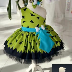 Vestito Flintstones Bambina con fiocco azzurro e accessori osso