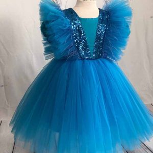 Vestito paillettes tulle blu bambina - Vista frontale