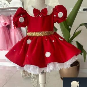 Vestito Minnie Rosso Bambina con fiocco rosso e cintura dorata
