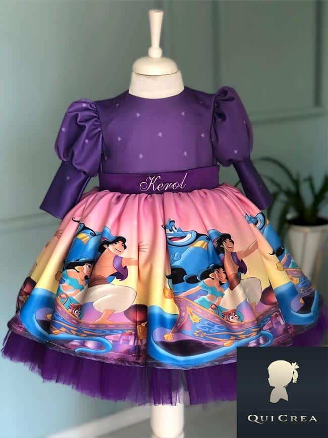Vestito a Tema Jasmine per Bambina - Vista Frontale